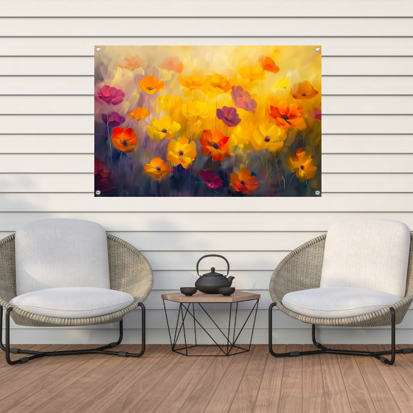 Abstract schilderij van kleurrijk bloemenveld tuinposter