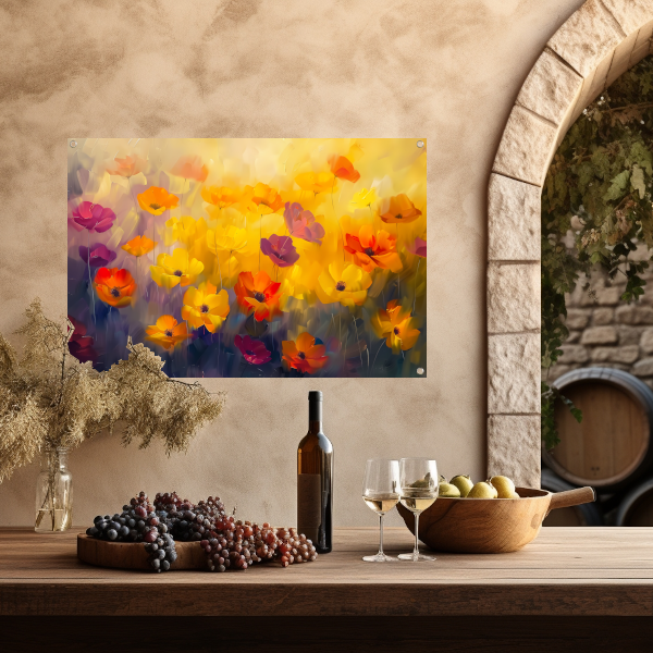 Abstract schilderij van kleurrijk bloemenveld tuinposter
