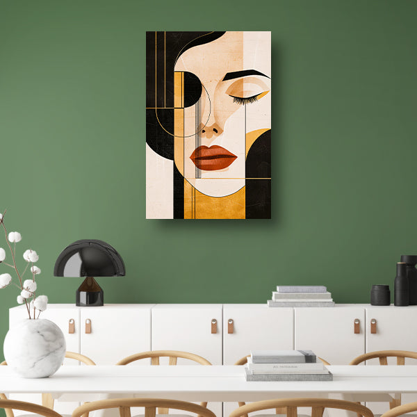 Abstracte Gezichtskunst in Beige Tinten canvas met baklijst