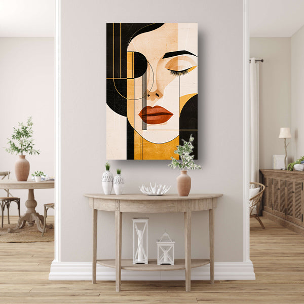 Abstracte Gezichtskunst in Beige Tinten canvas met baklijst