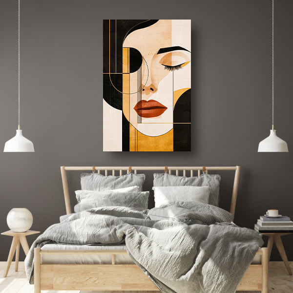 Abstracte Gezichtskunst in Beige Tinten canvas met baklijst
