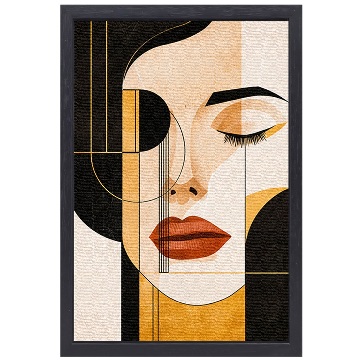 Abstracte Gezichtskunst in Beige Tinten canvas met baklijst