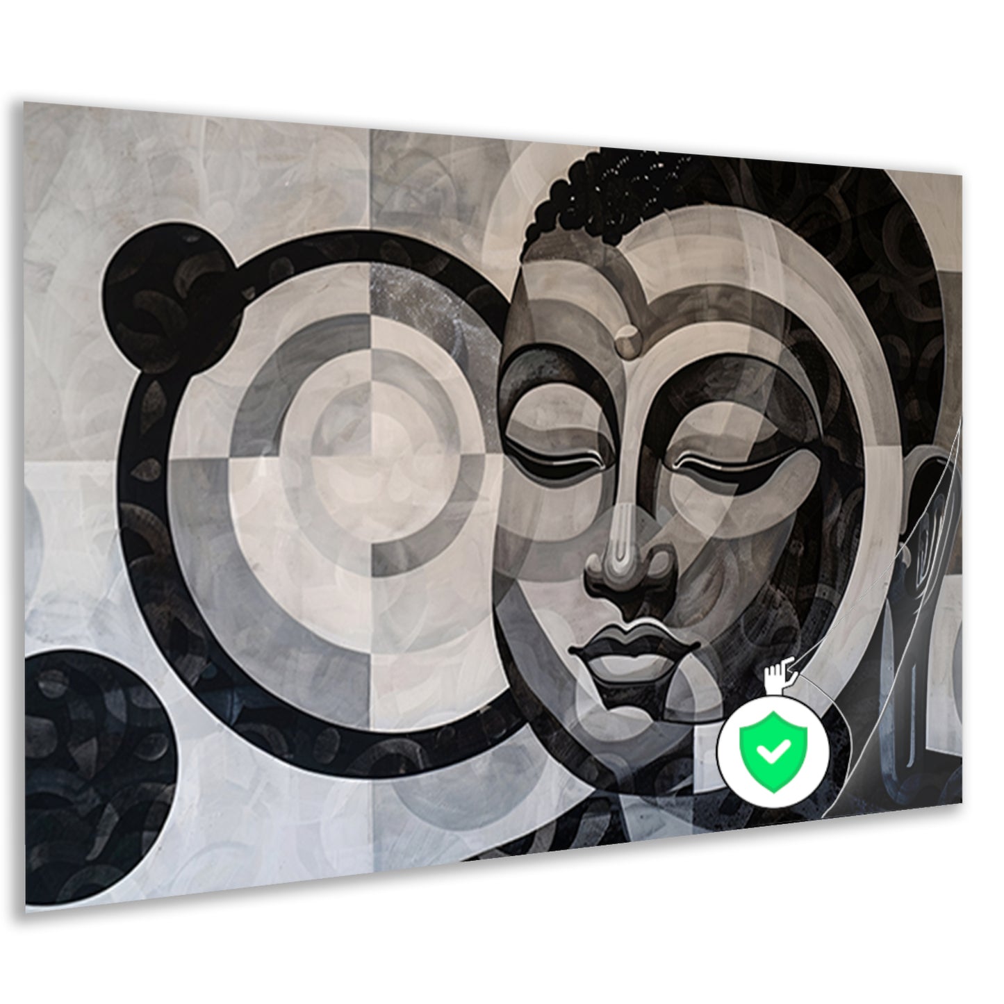 Surrealistisch Boeddha ontwerp met geometrische patronen poster