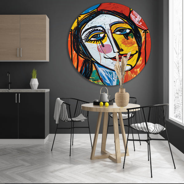 Expressief Portret met Kleurrijk Tranen aluminium muurcirkel