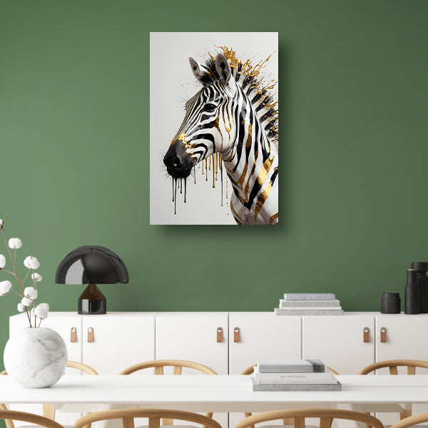 Zebra in Gouden Glans en Elegantie canvas met baklijst