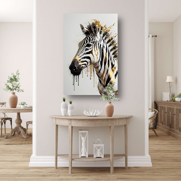 Zebra in Gouden Glans en Elegantie canvas met baklijst