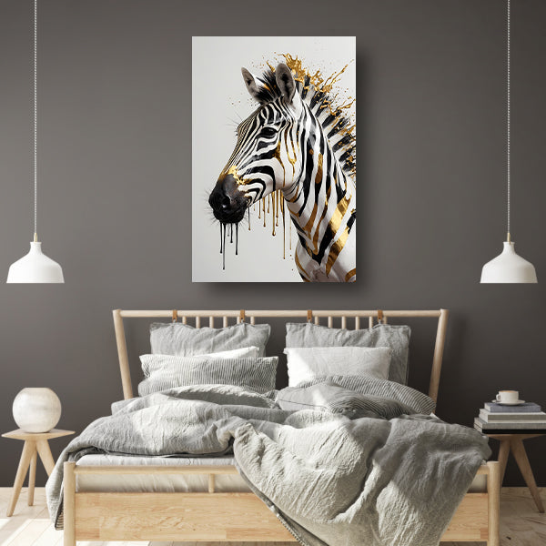Zebra in Gouden Glans en Elegantie canvas met baklijst