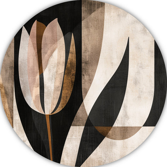 Minimalistische Sepia Tulip in Art Deco Stijl aluminium muurcirkel