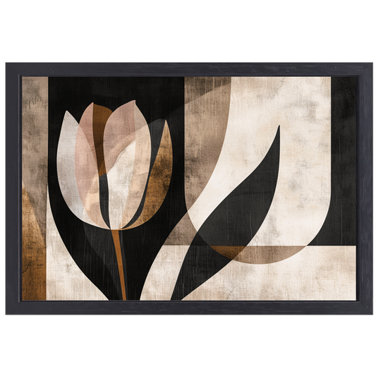 Minimalistische Sepia Tulip in Art Deco Stijl canvas met baklijst