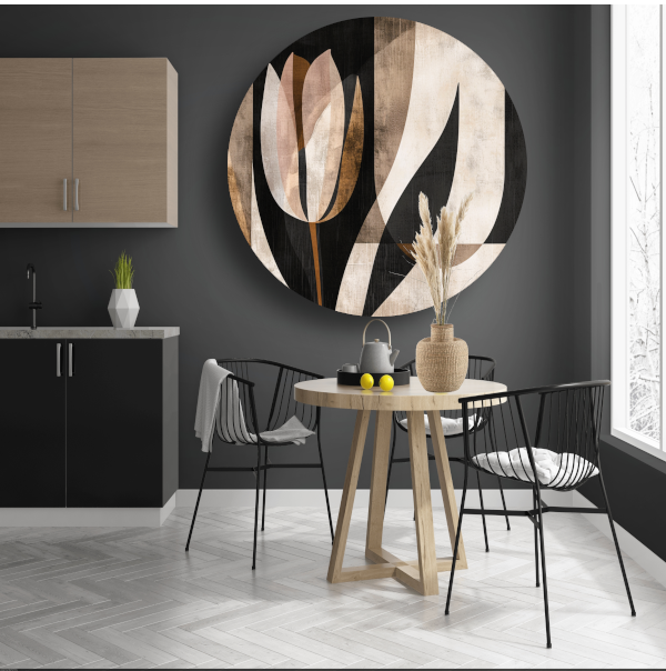 Minimalistische Sepia Tulip in Art Deco Stijl aluminium muurcirkel