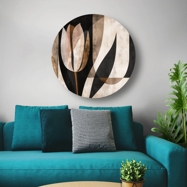 Minimalistische Sepia Tulip in Art Deco Stijl aluminium muurcirkel