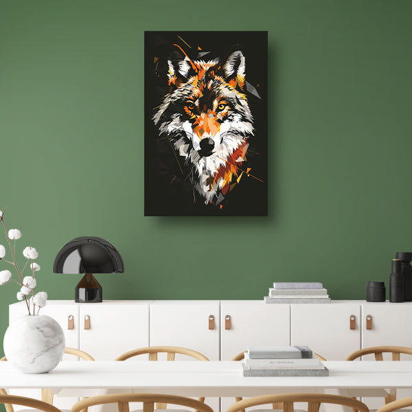 Abstract Geometrische Wolf Portret canvas met baklijst