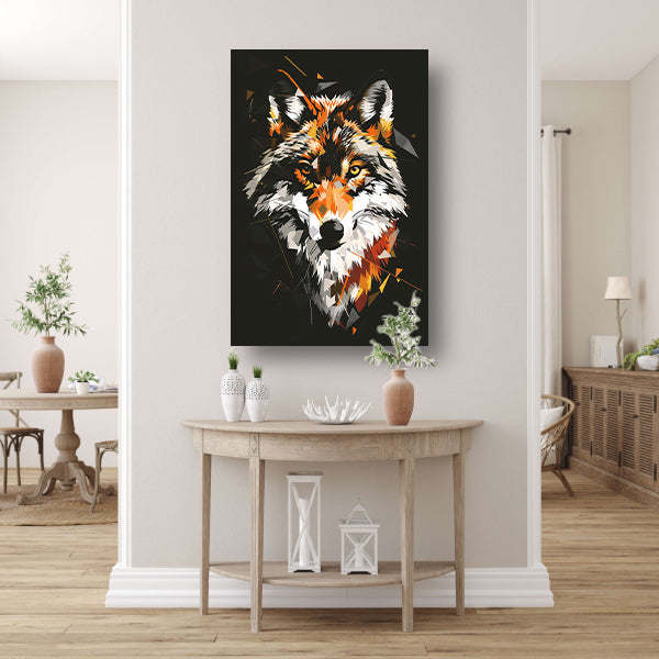 Abstract Geometrische Wolf Portret canvas met baklijst