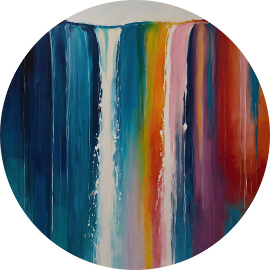 Abstracte Waterval van Levendige Kleuren aluminium muurcirkel
