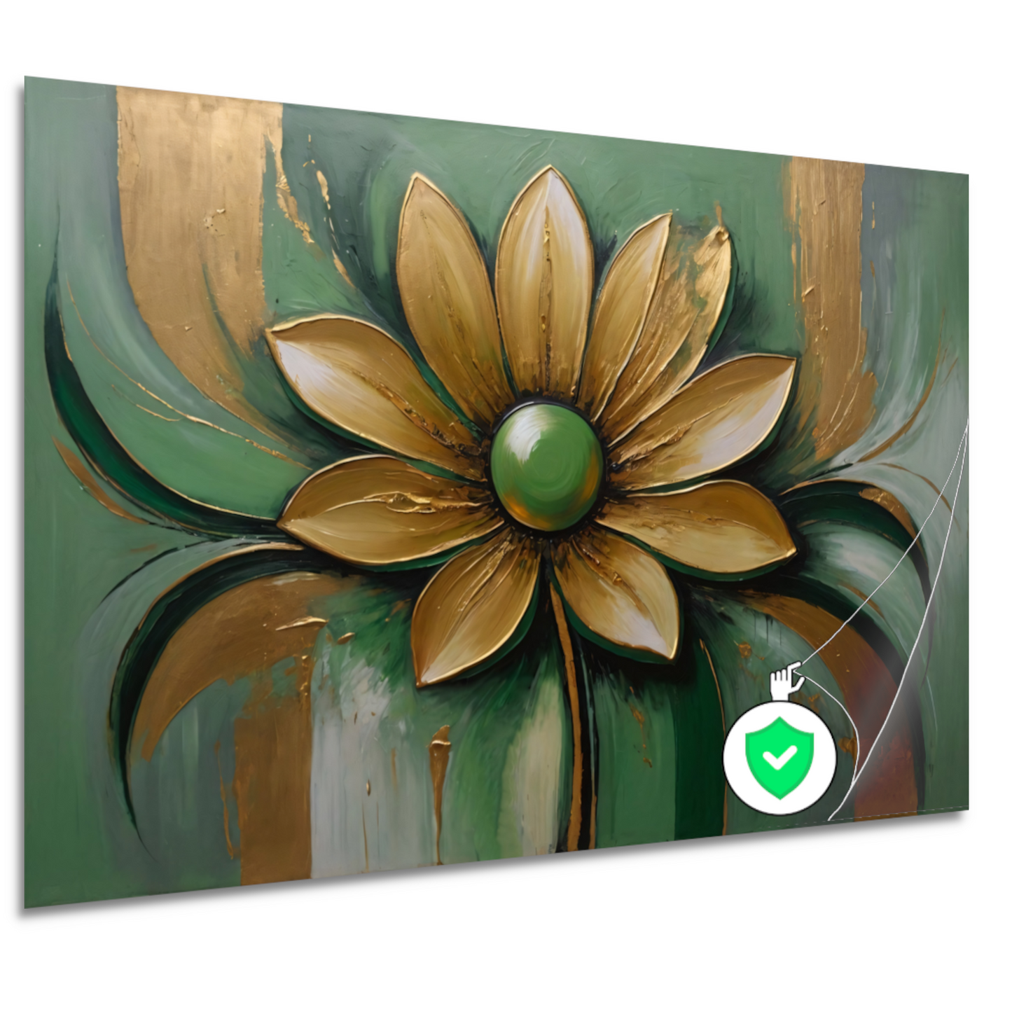 Gouden Bloem op Groene Achtergrond poster