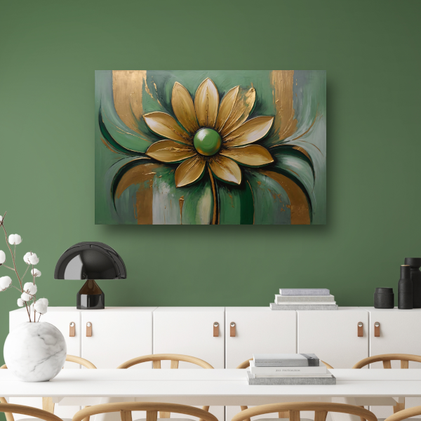 Gouden Bloem op Groene Achtergrond canvas