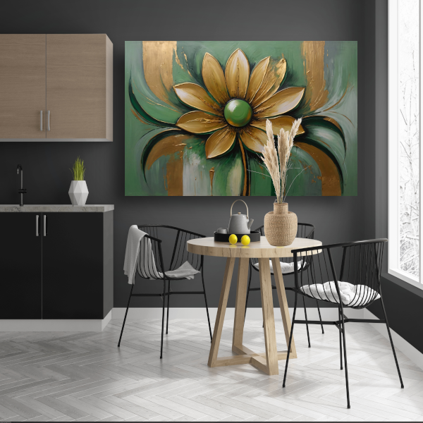Gouden Bloem op Groene Achtergrond canvas