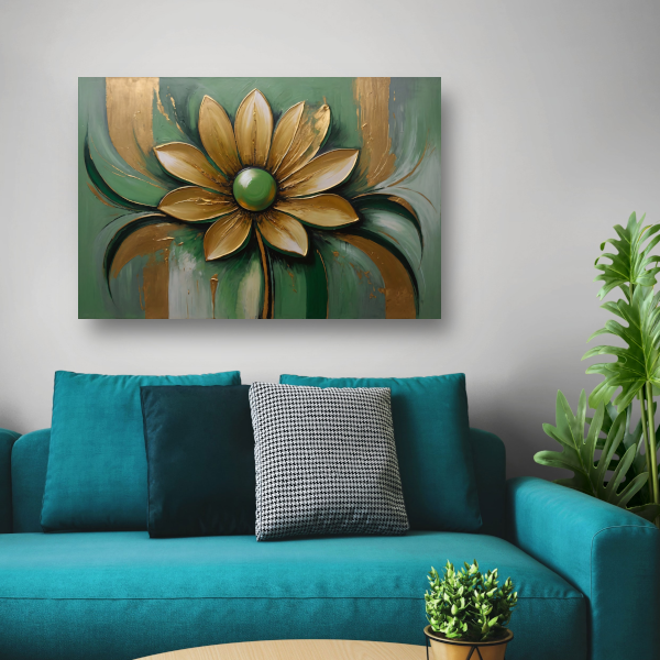 Gouden Bloem op Groene Achtergrond poster