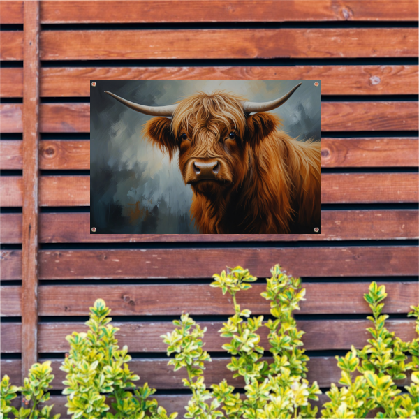 Schotse Hooglander Portret in Olieverf tuinposter
