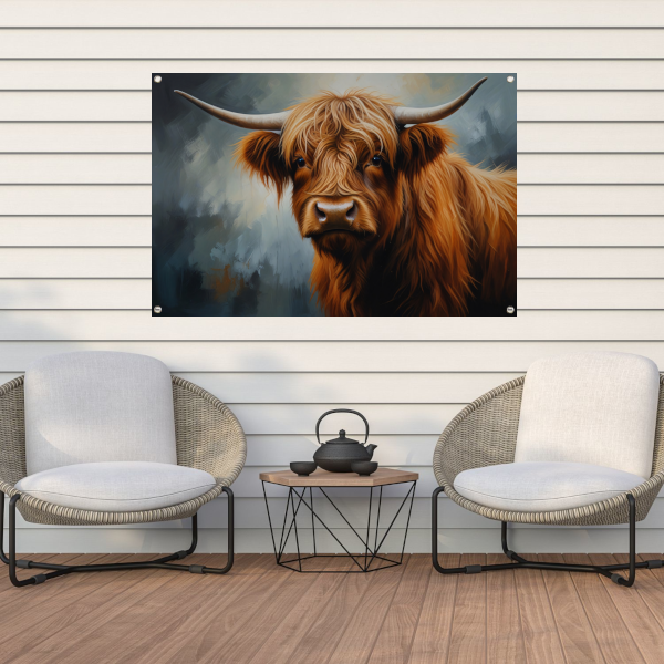 Schotse Hooglander Portret in Olieverf tuinposter
