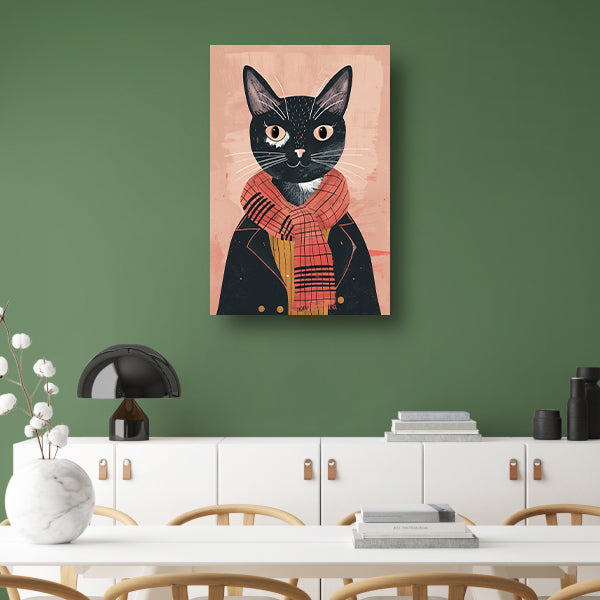 Modern illustratie van een kat met sjaal canvas