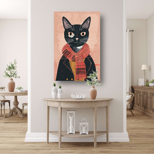 Modern illustratie van een kat met sjaal canvas