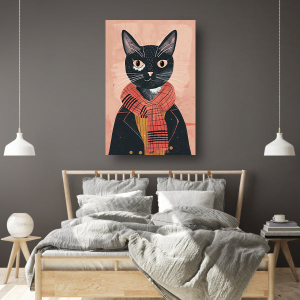 Modern illustratie van een kat met sjaal canvas