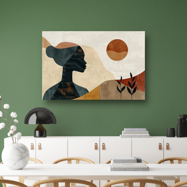 Abstract silhouet van een vrouw met natuurlijke kleuren canvas
