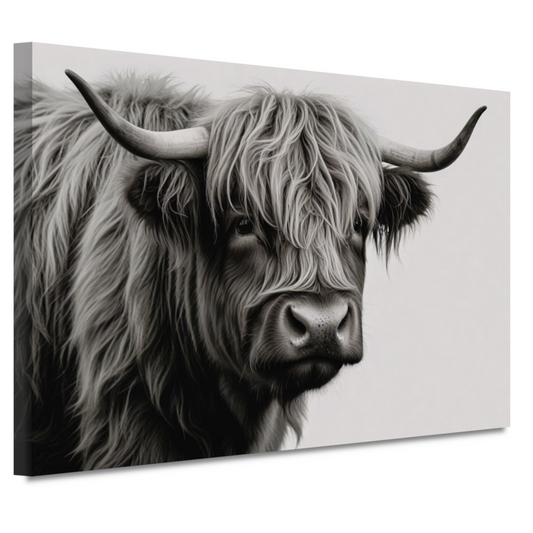 Minimalistische Schotse Hooglander in Zwart-Wit canvas
