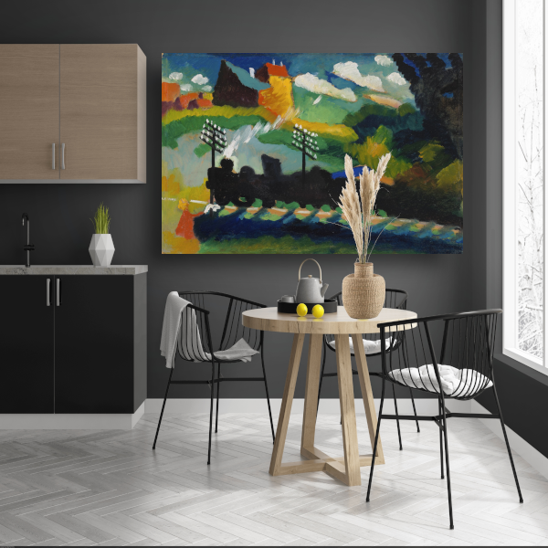 Spoorweg in de buurt van Murnau - Wassily Kandinsky canvas met baklijst