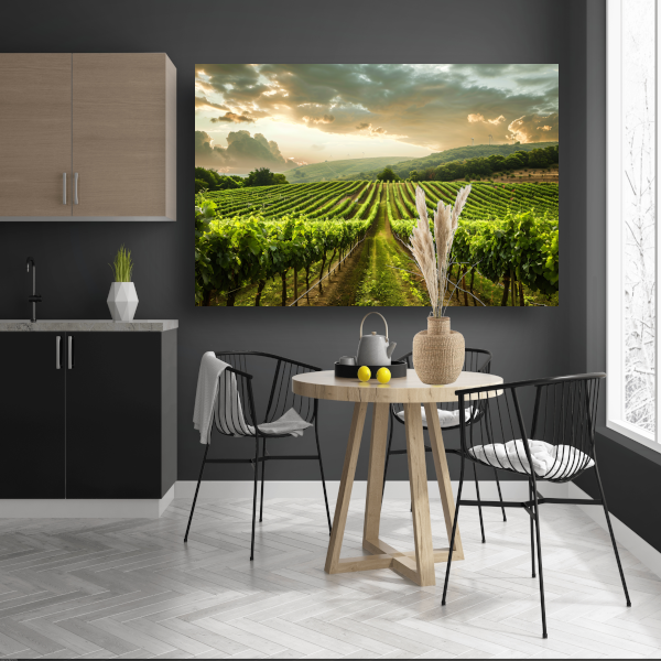 Zonsondergang in de Lush Wijngaard Heuvels canvas