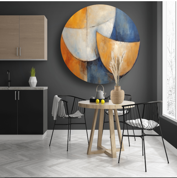 Minimalistische keuken met twee kommen aluminium muurcirkel