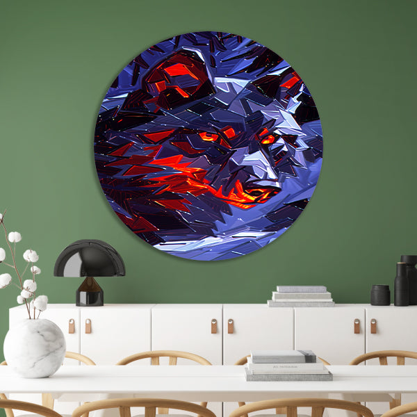 Dynamisch abstract kunstwerk met wolf design aluminium muurcirkel