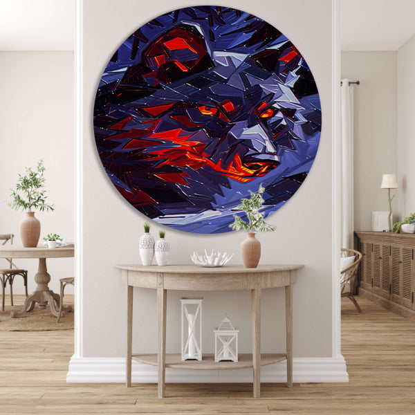Dynamisch abstract kunstwerk met wolf design aluminium muurcirkel