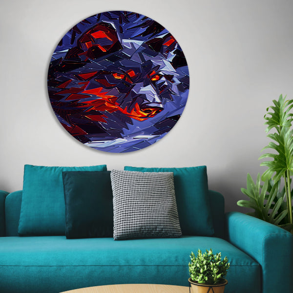 Dynamisch abstract kunstwerk met wolf design aluminium muurcirkel