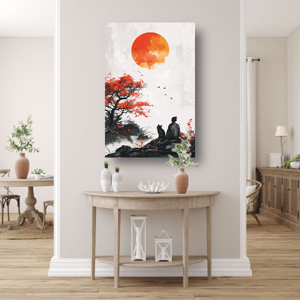 Samoerai en Kat in Herfstlandschap canvas