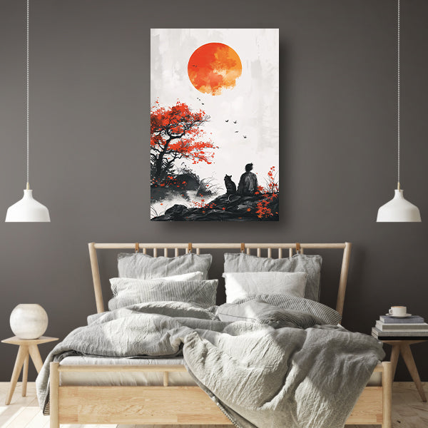 Samoerai en Kat in Herfstlandschap canvas