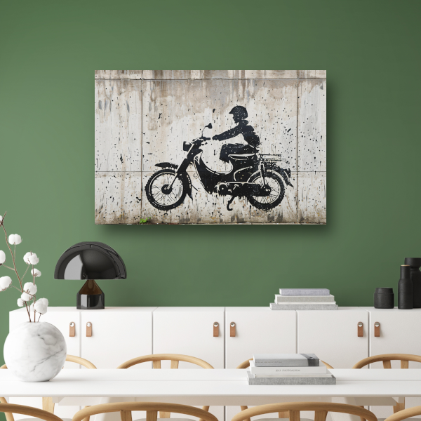 Silhouet motorrijder tegen betonnen achtergrond acrylglas