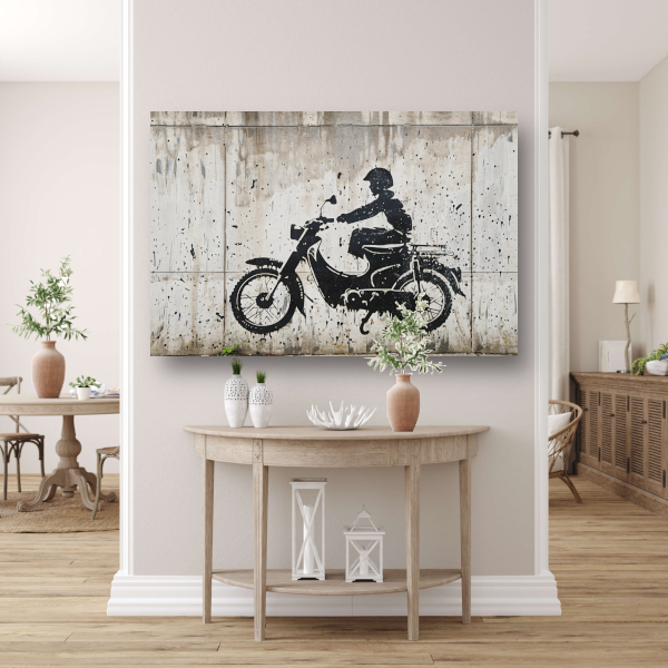 Silhouet motorrijder tegen betonnen achtergrond acrylglas