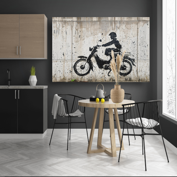 Silhouet motorrijder tegen betonnen achtergrond acrylglas