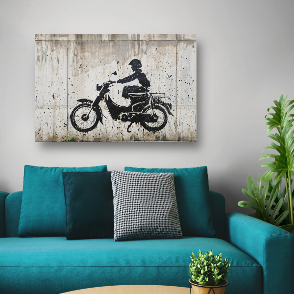 Silhouet motorrijder tegen betonnen achtergrond acrylglas