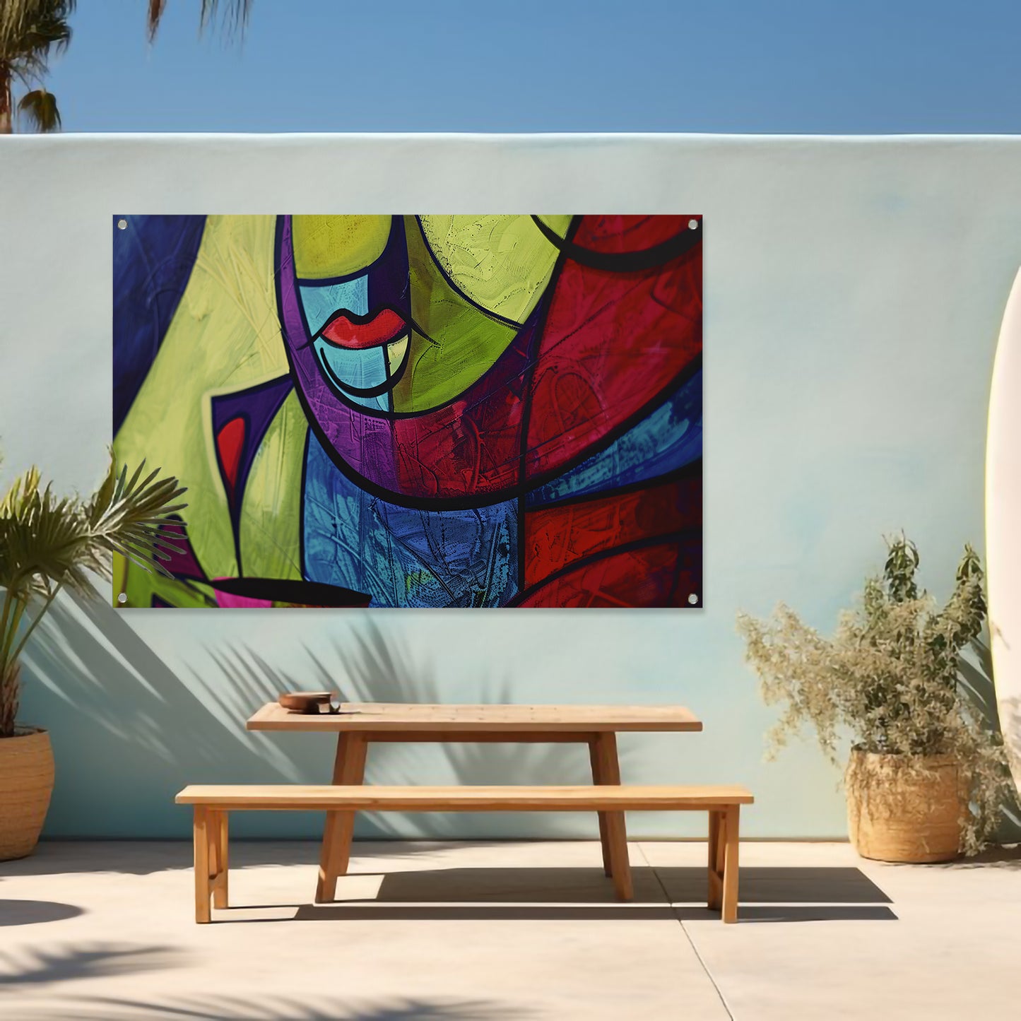 Abstracte kleurrijke kubistische kunst tuinposter