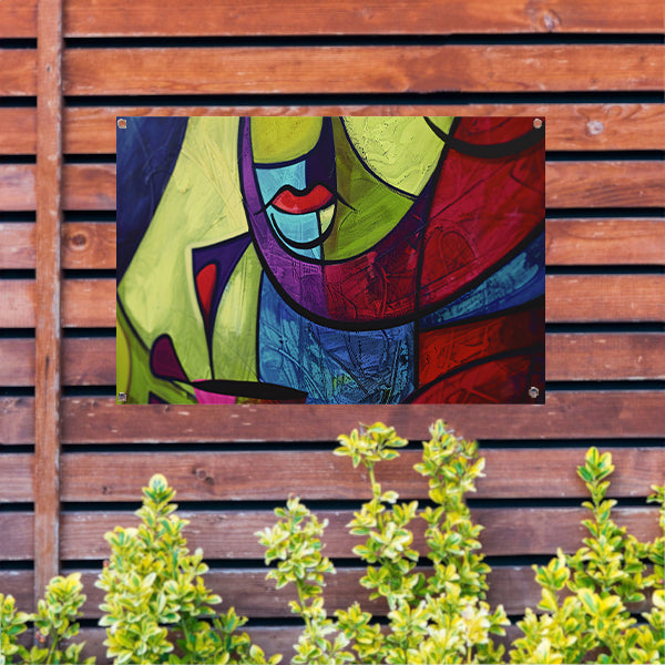 Abstracte kleurrijke kubistische kunst tuinposter