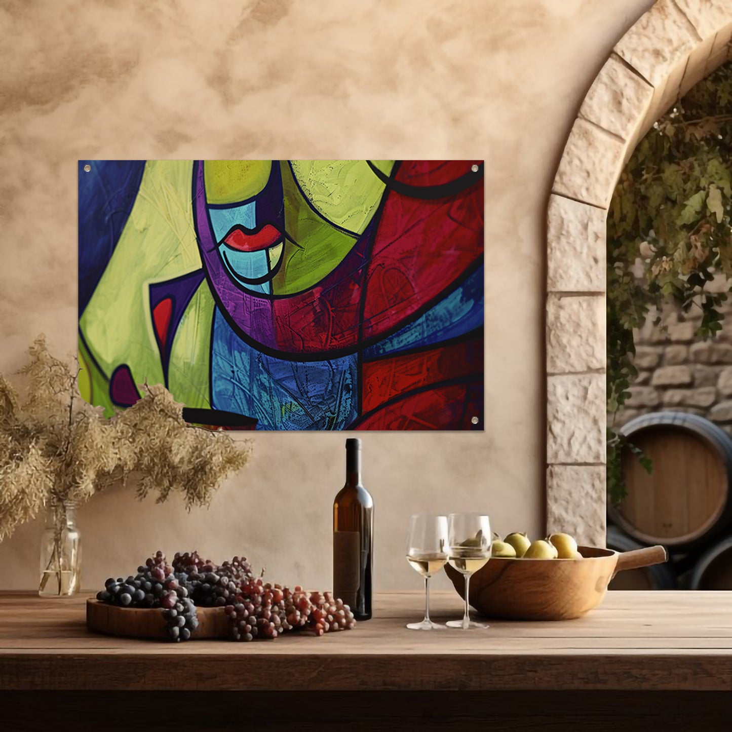 Abstracte kleurrijke kubistische kunst tuinposter