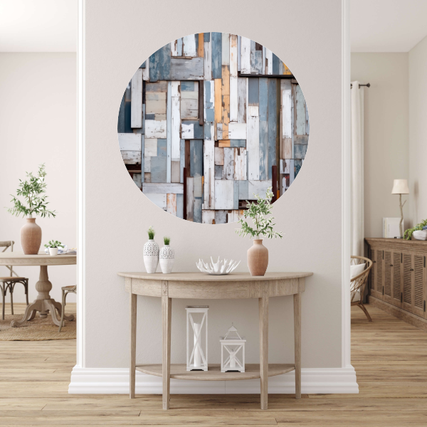 Verweerd Hout Mozaïek in Monochroom aluminium muurcirkel