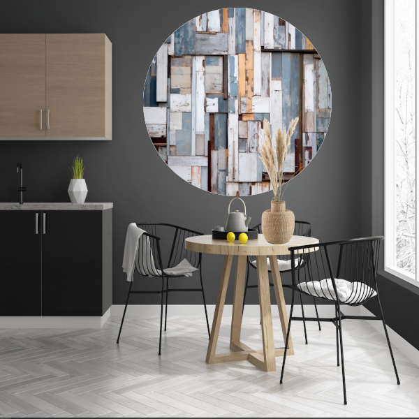 Verweerd Hout Mozaïek in Monochroom aluminium muurcirkel