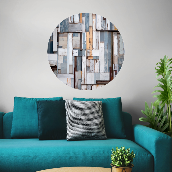 Verweerd Hout Mozaïek in Monochroom aluminium muurcirkel