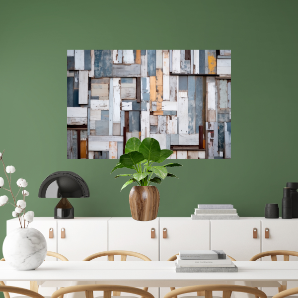 Verweerd Hout Mozaïek in Monochroom canvas met baklijst