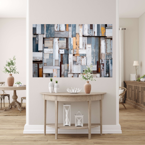 Verweerd Hout Mozaïek in Monochroom canvas met baklijst