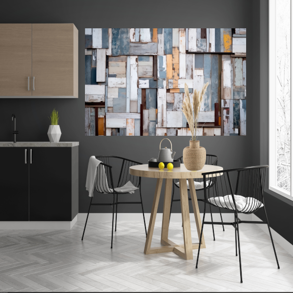 Verweerd Hout Mozaïek in Monochroom canvas met baklijst